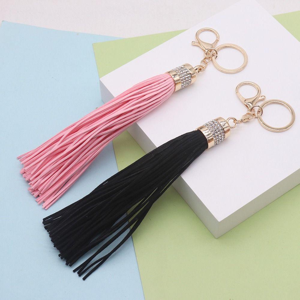 Cute Hanger Leather Tassel Keychain Alloy Pu Car Keyring Fashion DIY Bag Charm Men