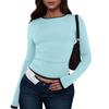 Women's Fashion Colour Blocking Round Neck Long Sleeve T-Shirt Top