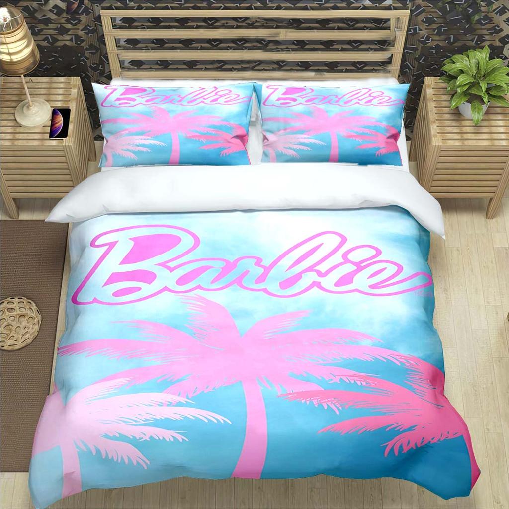 Hot Fashion Barbie Cartoon Print Bedding Sets Bed Supplies Set  Comforter Set  Teens Girls Cartoon Twin Single Kid Luxury Gift