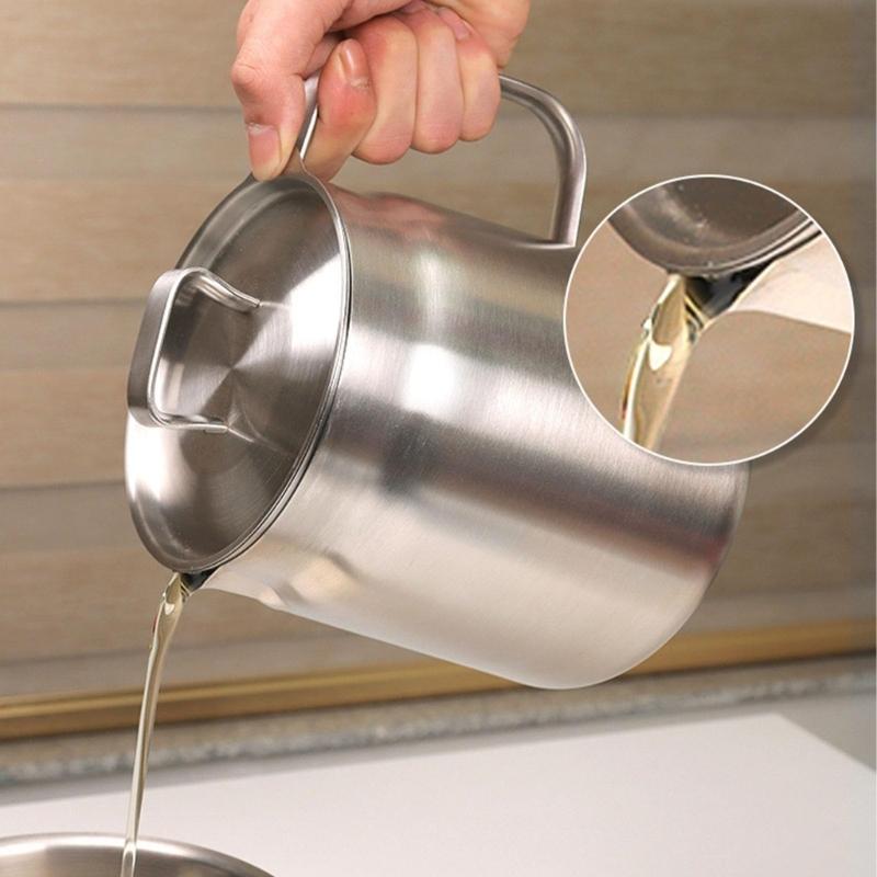Portable Large Capacity Oil Strainer Pot Stainless Steel Cooking Oil Container with Basket for Kitchen and Outdoor Use