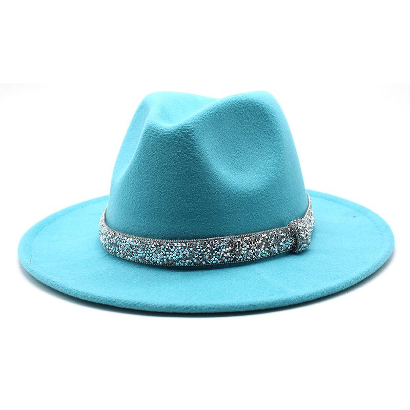 2021 Autumn Men'S And Women'S Woolen Hats, Solid Color Jazz Top Hats, Crystal Diamond Gift Hats