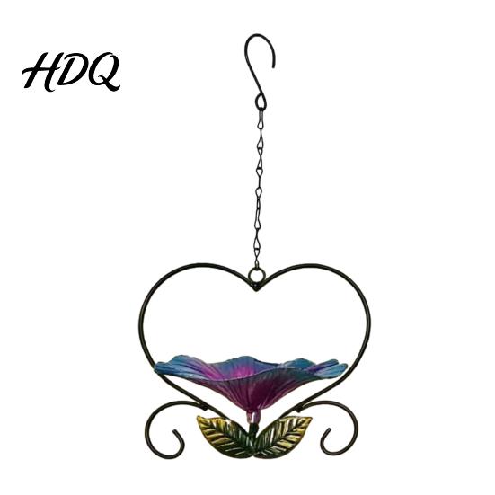 Weather Resistant Bird Feeder Hanging Metal Weather-proof Love Heart Flower Bath Outdoor Feeding Station Garden Patio Yard Watering Bowl with Hook