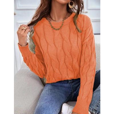 Women's Autumn and Winter Solid Color Round Collar Twist Sweater Casual Comfortable Pullover Top