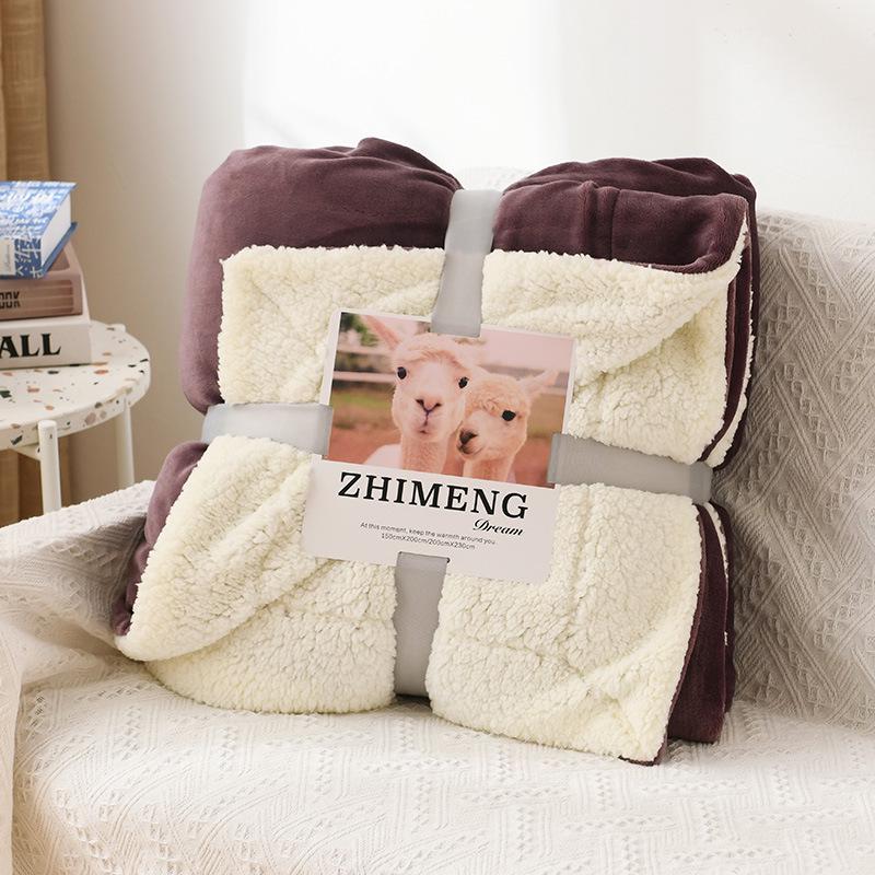 Winter Doppelschicht Korallenfleece & Lammwolle Einfarbig Decke