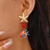 Elegant Glass Starfish & Stone Fish Earrings: High-Class Style with Steel Needles for Women