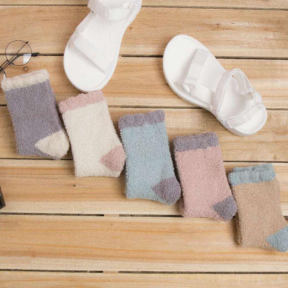 5Pairs Winter Floor Plush Socks Thickened Warm Boat Socks Women Kawaii Coral Fleece Socks  Autumn