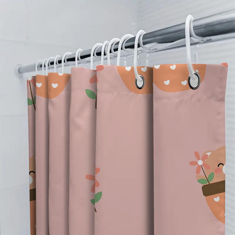 Adorable Animal Print Shower Curtain Pink Flower Decor Happy Bear Pattern Waterproof Fabric For Bathroom Decoration Home Improve