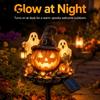 Halloween Porch Lighting Solar Pumpkin Garden Stake Light, Waterproof LED Yard Decoration with Automatic Dusk To Dawn Light Wizard Hat And Ghost,