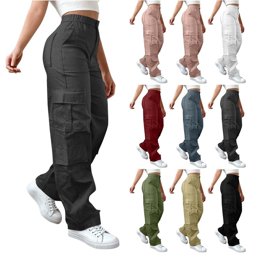 Dámské elastické cargo kalhoty s vysokým pasem, strečové, ležérní, se širokými nohavicemi, streetwear, parašutistické, turistické kalhoty s kapsami