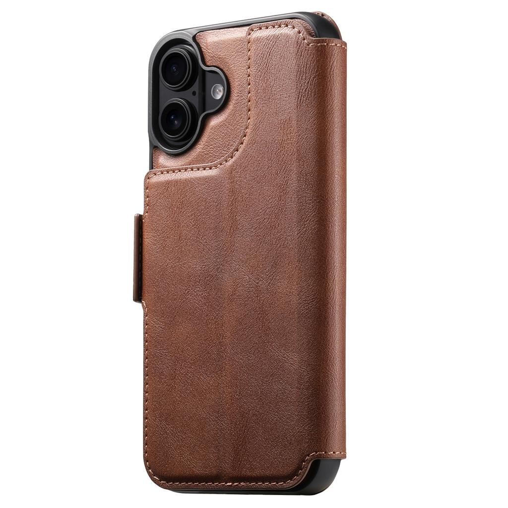SUTENI Q-07 For iPhone 16 Case Magnetic Color Splicing Cowhide Texture Leather Cover