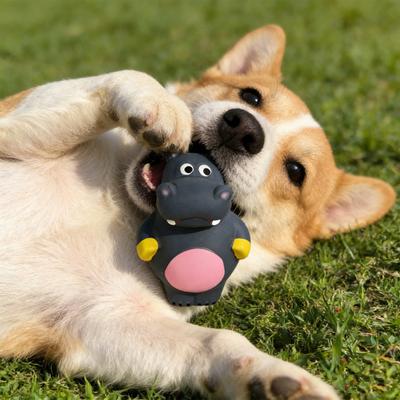 Indestructible Squeaky Dog Toy for Aggressive Chewers Tough Latex Hippo Cow Shaped Dog Chew Toy for Small Medium Large Dogs