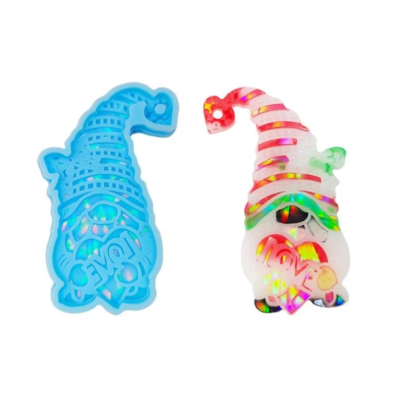 Holographic Resin Molds with Hole Christmas Gnome Pendant Silicone Mold for DIY Keychains Pendants Jewelry Resin Craft