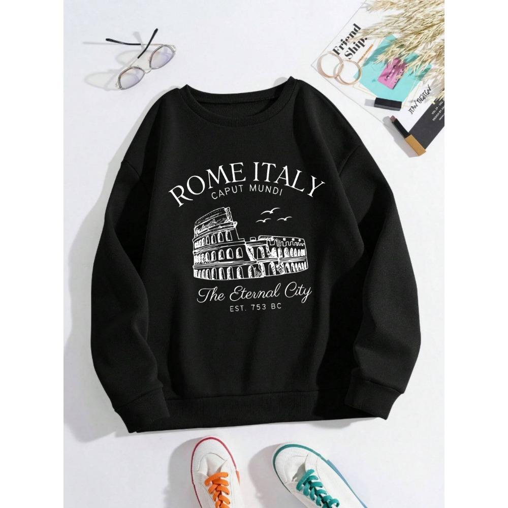Colosseum Rome Italy Print Woman Sweatshirt Casual Crewneck Sportswear Y2K Loose Multicolor Pullover All-Match Clothing