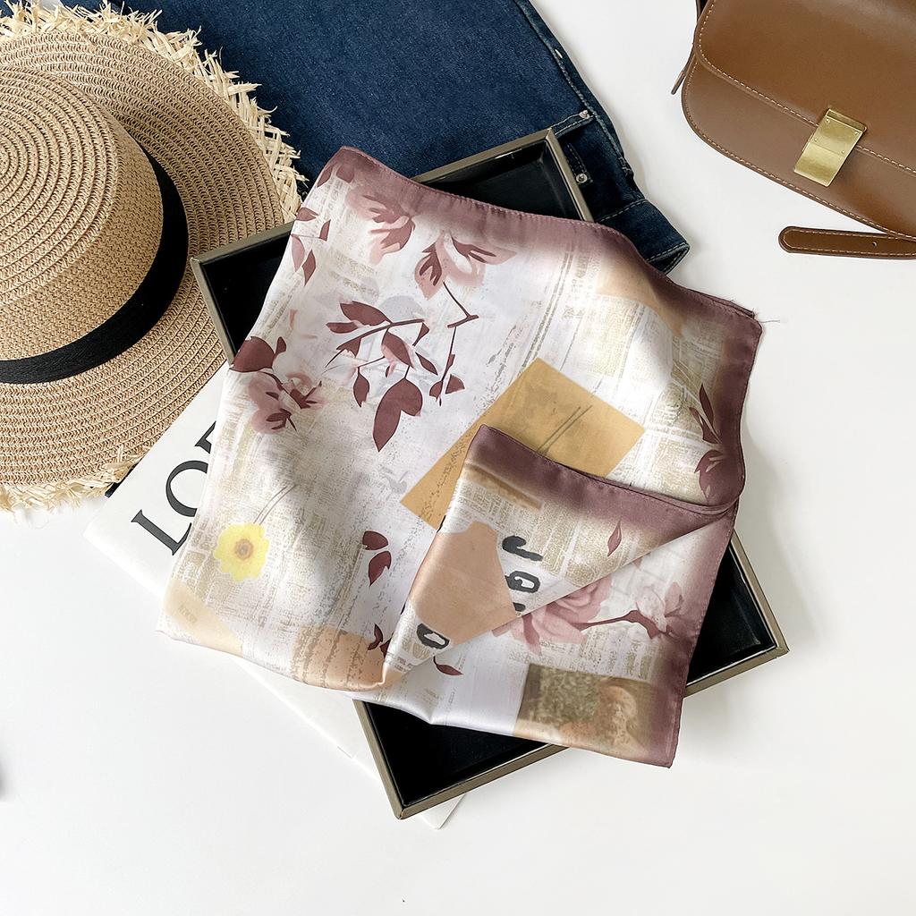 Fresh And Sweet Flower Silk Scarf Square Scarf Women'S Literary And Decorative Headscarf Square Scarf High-End Silk Scarf Thin