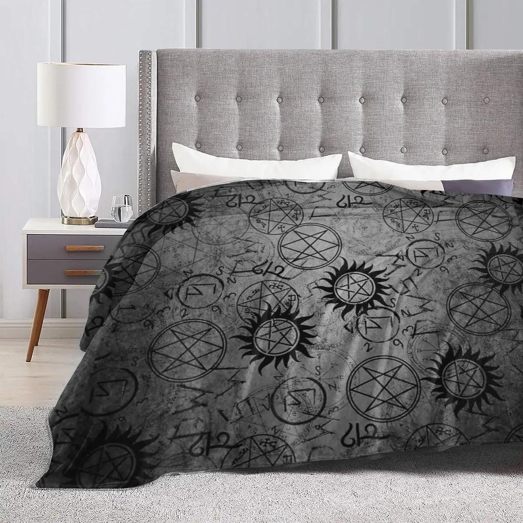 Supernatural Grey Blankets Soft Warm Flannel Throw Blanket Plush for Bed Living Room Picnic Travel Home Couch