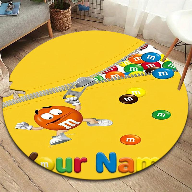 M&M's Custom Name Round Area Rug,Carpet Rug for Living Room Bedroom Sofa Playroom Decor,Non-slip Floor Mat