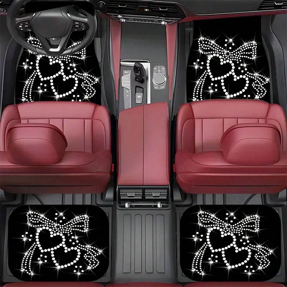 4pcs Bow Pattern Car Floor Mats Set, Universal Protection and Dustproof Front and Rear Mats, Car Interior Accessories