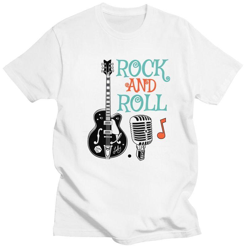 Custom Male Rockabilly Music Classic Rock And Roll Guitar T Shirts Short Sleeve Cotton Tshirt Casual Tees Slim Fit Clothing