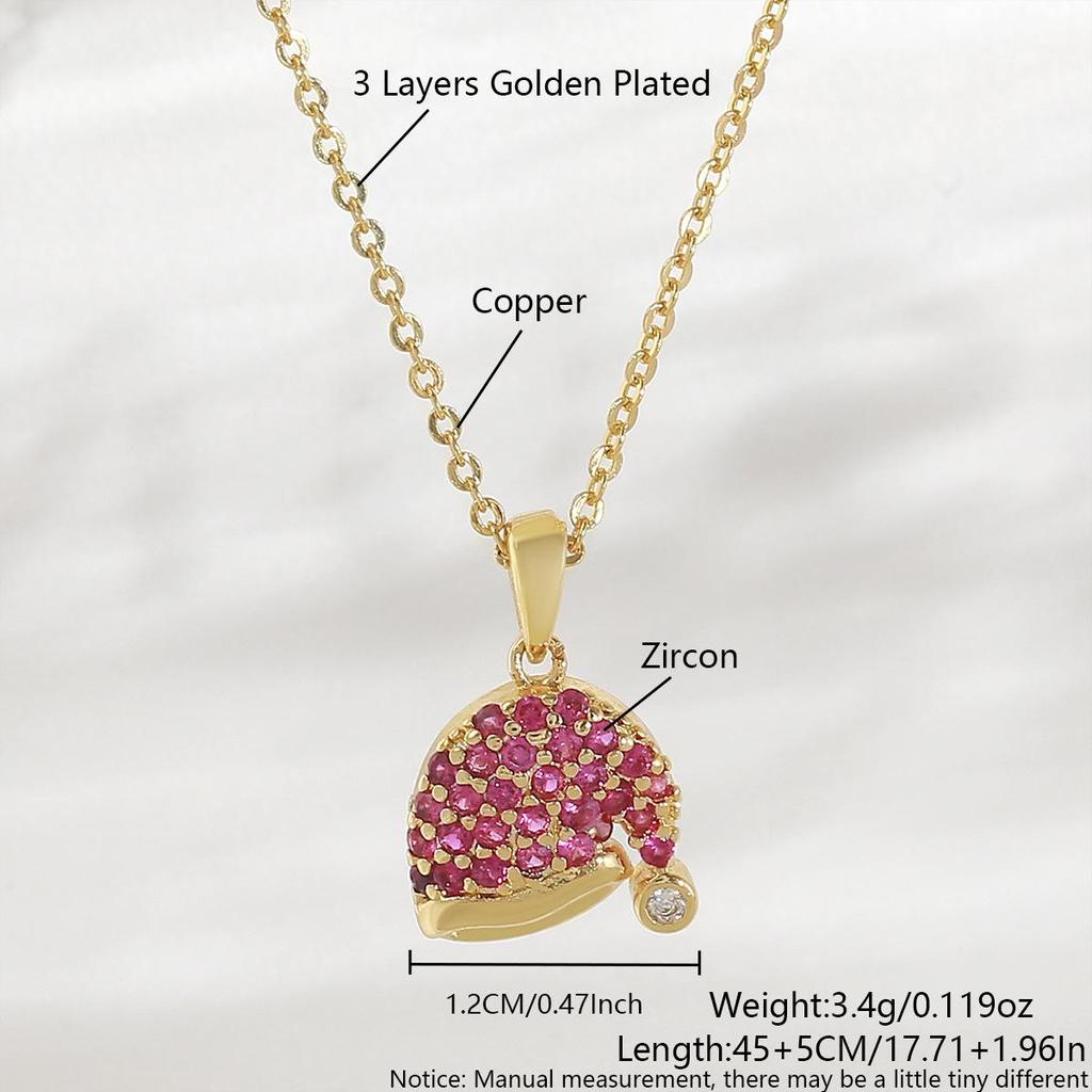 18k Gold Plated Christmas Tree & Snowman Pendant Necklace with Hat, Socks & Scepter - Fashionable Versatile Clavicle Chain.