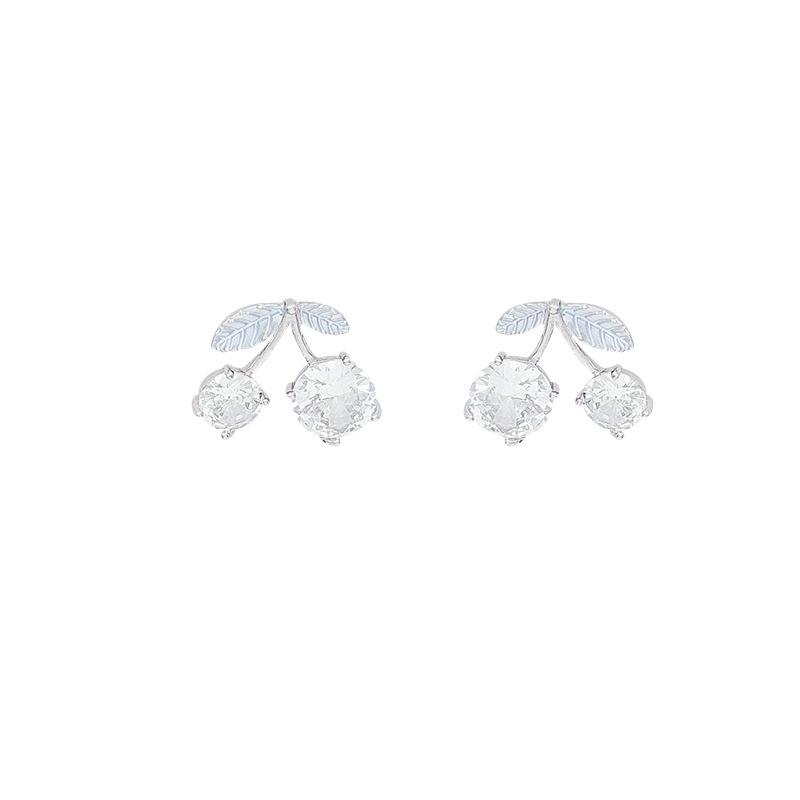 High-end cherry sweet wind dripping oil zircon stud earrings cute versatile earrings light luxury personality temperament high-end earrings