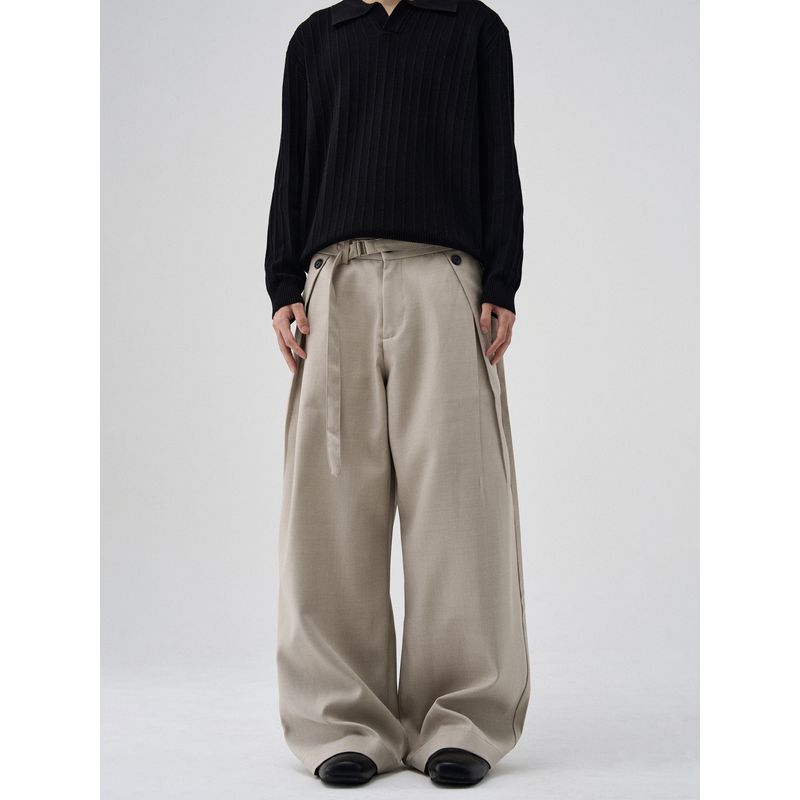 Kisko High-End American-Style Adjustable Waistband Drape Casual Trousers Unisex Split Design Wide-Leg Loose Pants