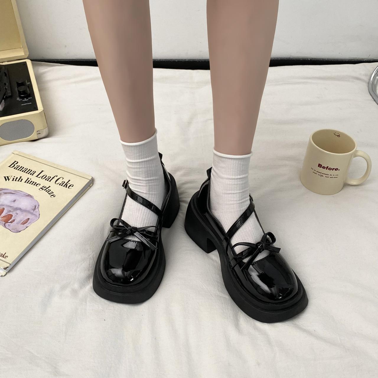 

Fashion Mary Jane Thick Solee High Heels Women 2024 Summer New Fashion French Retro Butterfly Knot Decoration Academy Style Single Shoe 40 чёрный