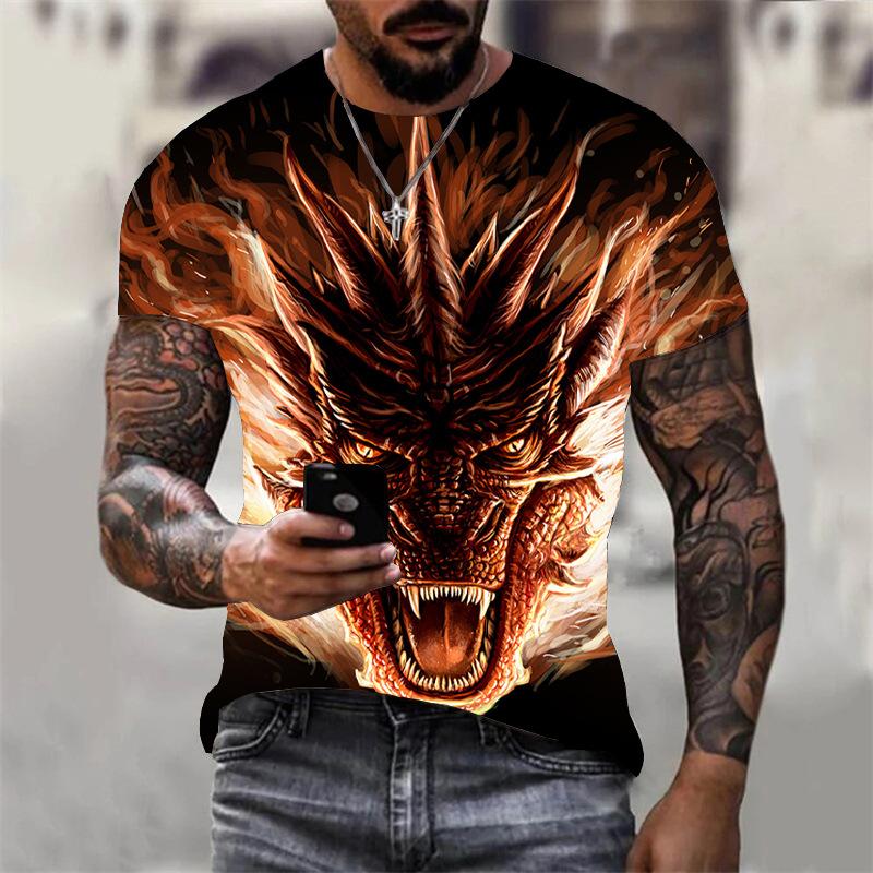 

Футболка с 3D принтом дракона для мужчин и женщин, повседневная летняя футболка с животными, мужские свободные топы с круглым вырезом и короткими рукавами, дышащие парные футболки 3XL