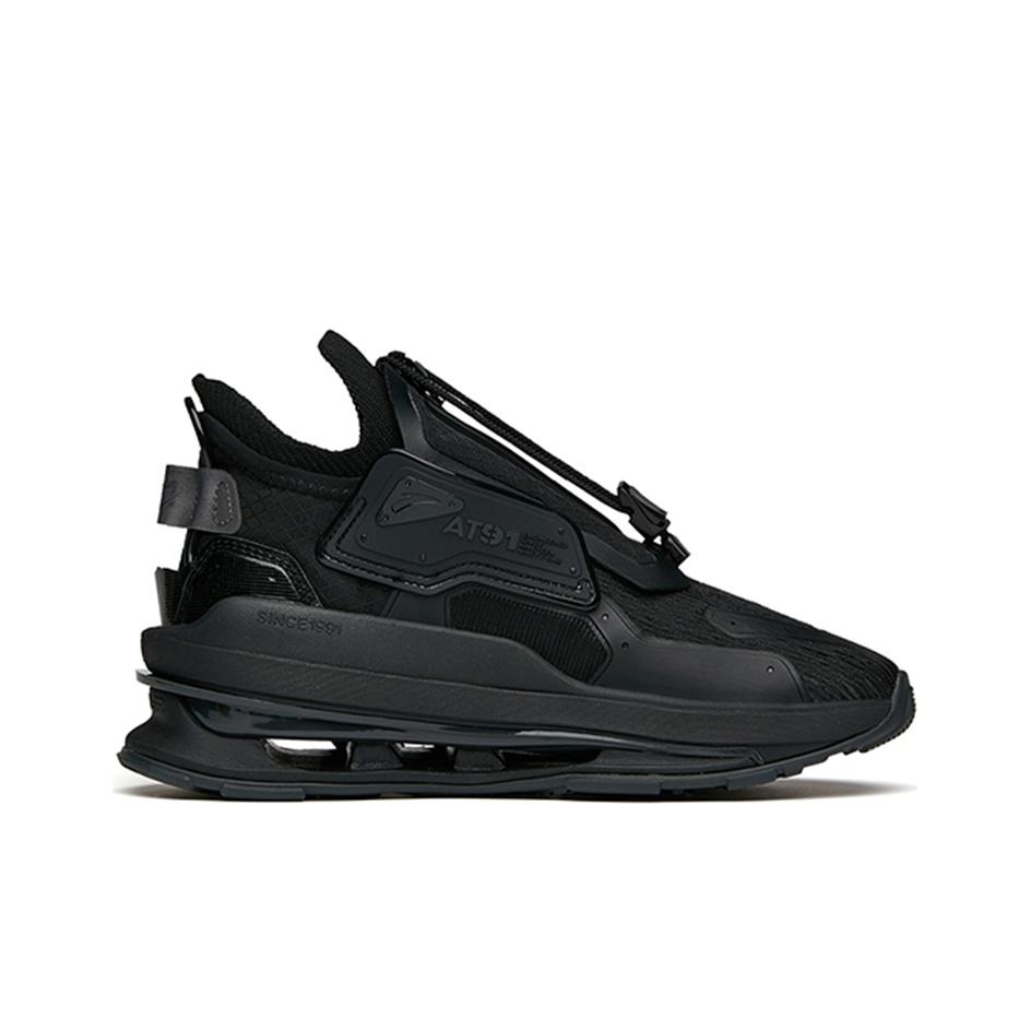 Anta At91 Tessuto Pelle Sintetica Assorbimento degli Urti Antiscivolo Resistente all'Usura Scarpe da Corsa Basse Scarpe da Corsa da Donna Nere 122148851-2