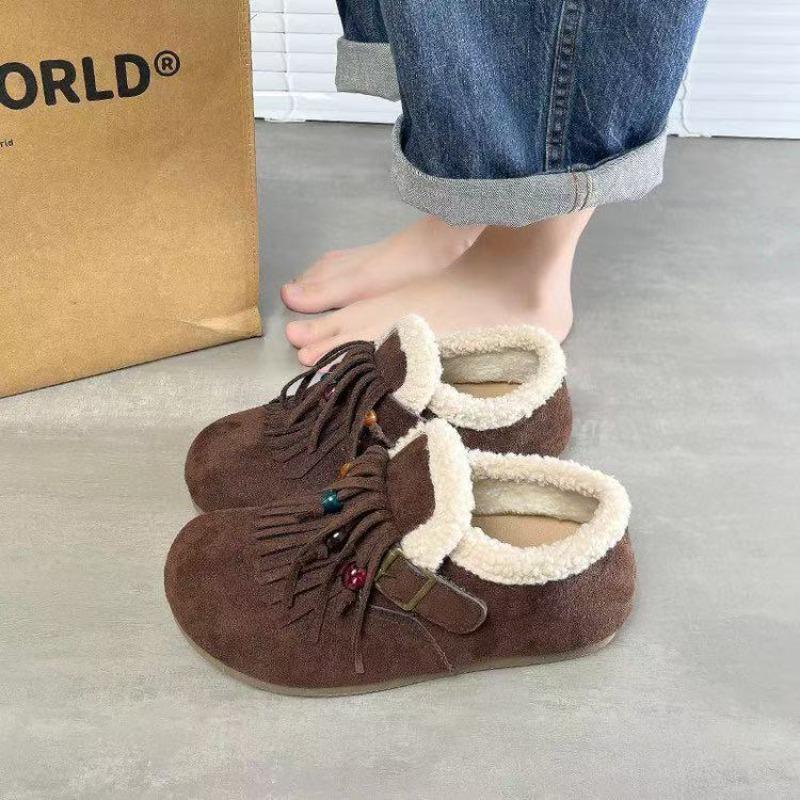 Retro autumn and winter new versatile tassel soft-soled lazy wool cotton shoes