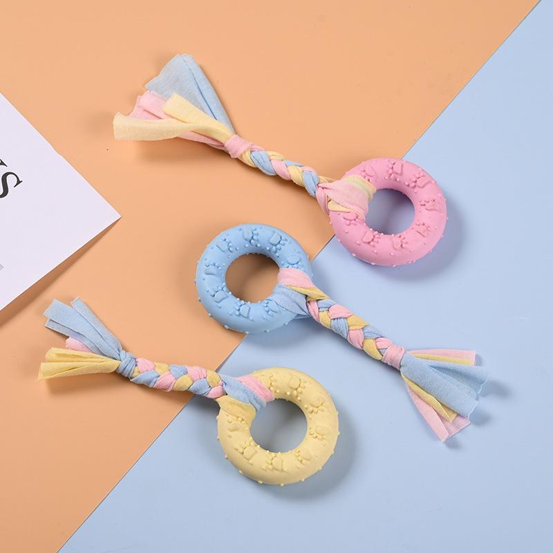 Dog TPR Candy Color Chew Toy Multi‑shape with Cloth Rope Molar Teeth Cleaning Interactive Pet Toy
