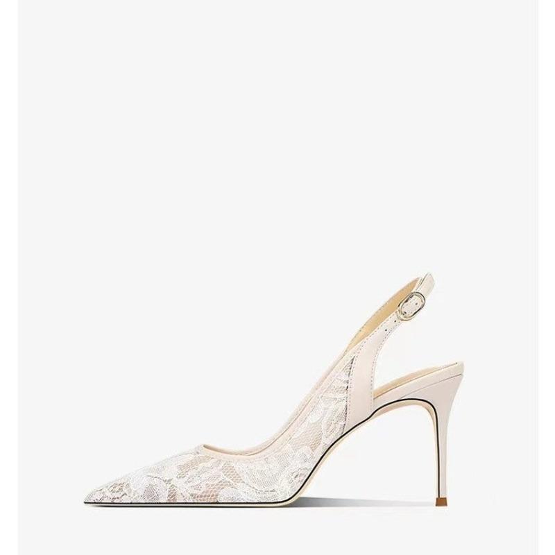 Módní Značkový Návrhář Bílé Dámské Svatební Lodičky Síťované Vyšívané Květiny Pásek Přes Patu Sexy Slingback Vysoký Podpatek Společenské Boty pro Dámy