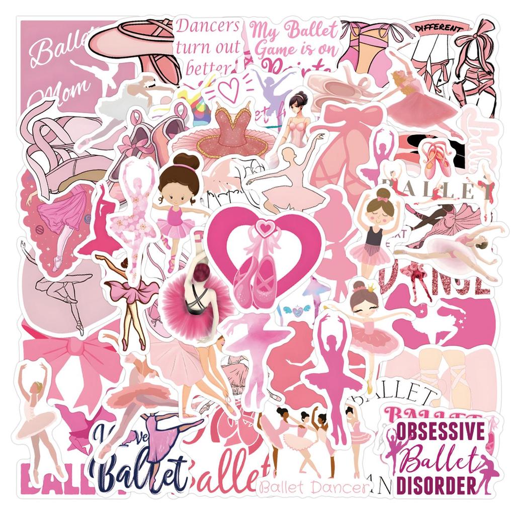 55-Piece Pink Ballet Cartoon Graffiti Sticker Set for Desks & Suitcases