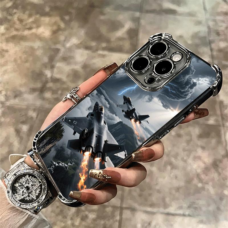 Aircraft Helicopter Formation Plating Phone Case For Iphone 16 17 Pro Max Air 16E 14 15 Plus 12 13 Mini Anti-Fall Airabag Cover
