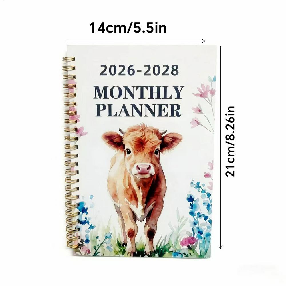 

2026-2028 Monthly Calendar Planner With Cow Pattern 3 Year Agenda Journal Notebook For Student Teacher College, Desk Organizer