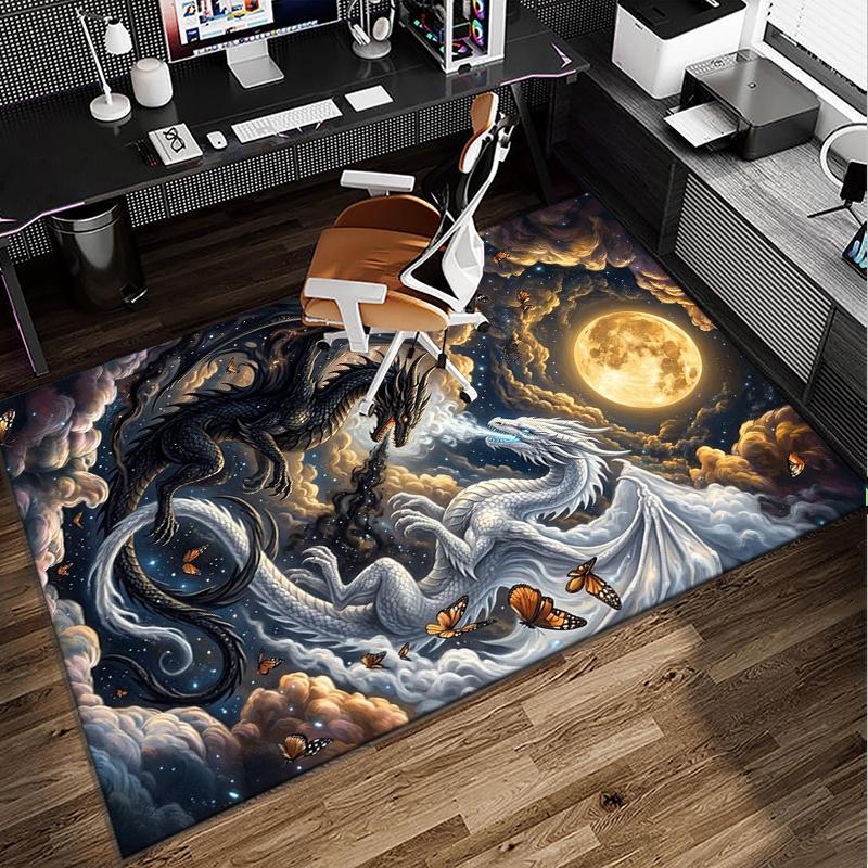 Yin Yang Dragons Office Rug Chair Mat, Game Carpet, Suitable for Front Door, Bedroom, Living Room, Desk, Holiday Gift