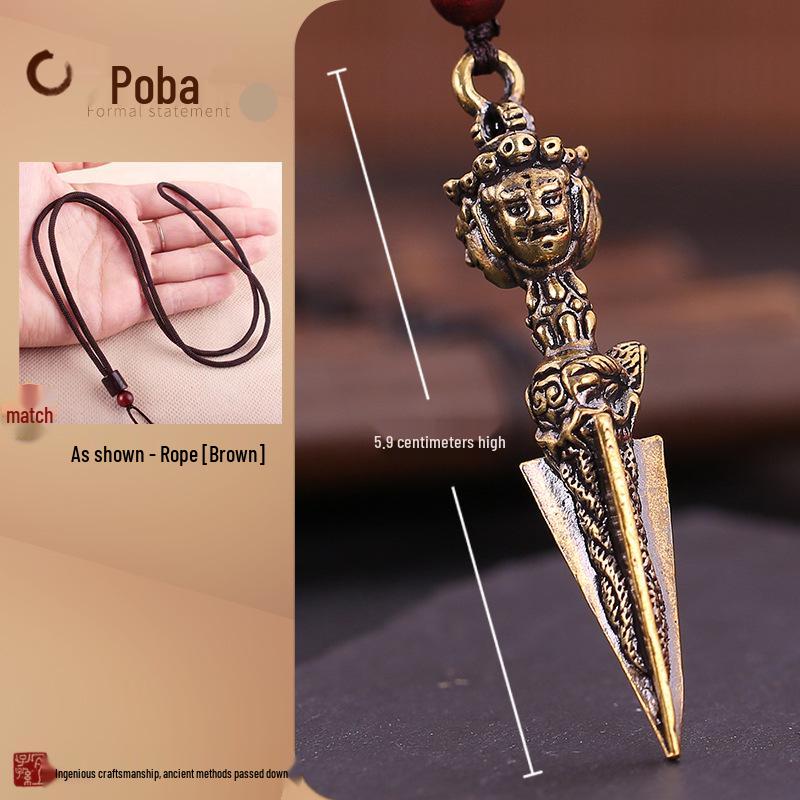 Brass Three-Sided Phurba Vajra Pendant: Tibetan Buddhist Ritual Necklace Ornament