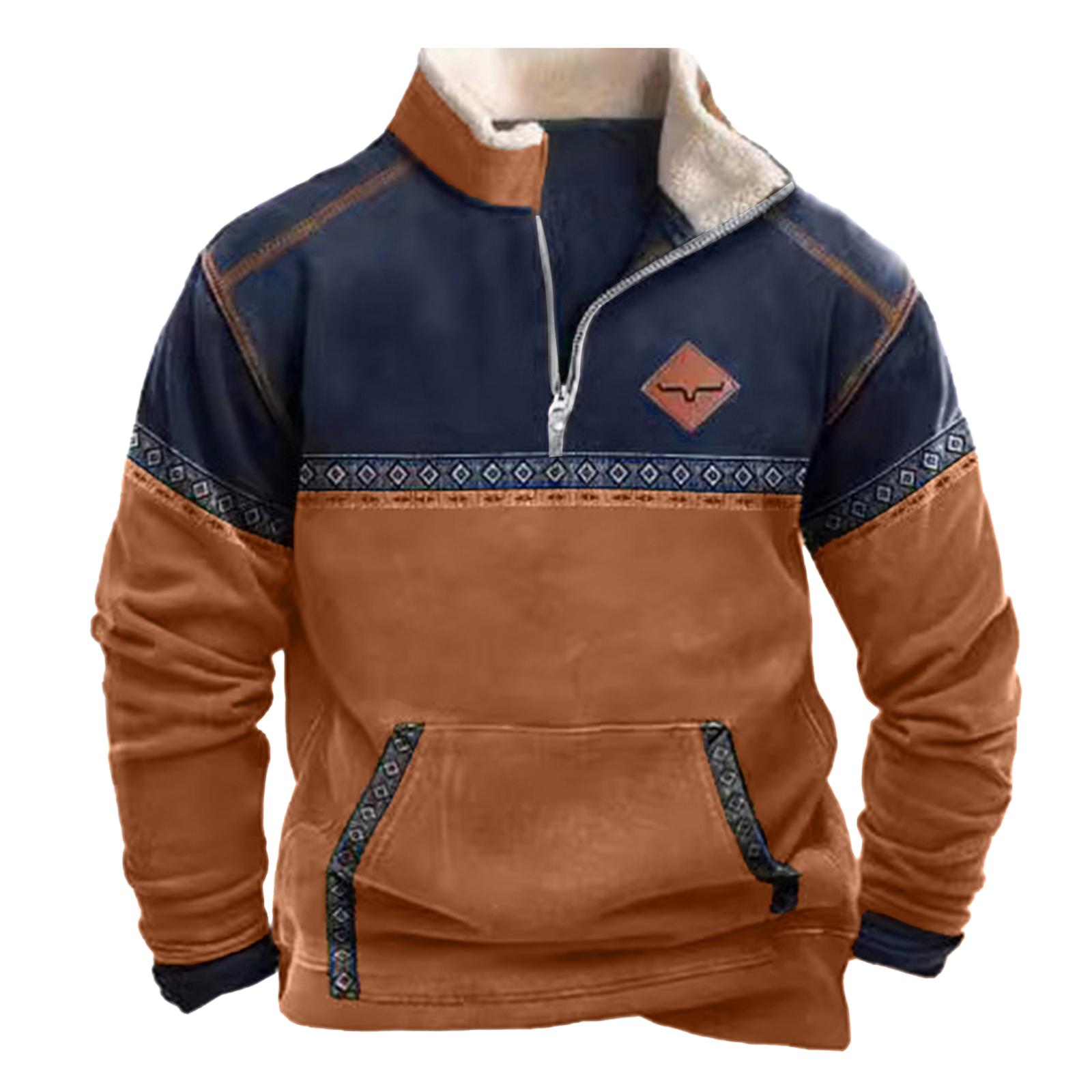 

Men s Casual Pullover Jacket Half Zip Fleece Lined Sweatshirt with Front Pocket and Decorative Shoulder Lacing for Outdoor Activities M