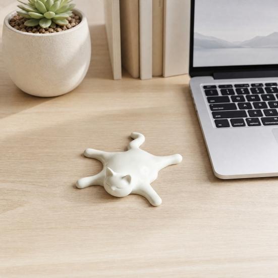 3D Printed Melting Cat Figurine Lazy Flattened Sleeping Cat Statue with Matte White