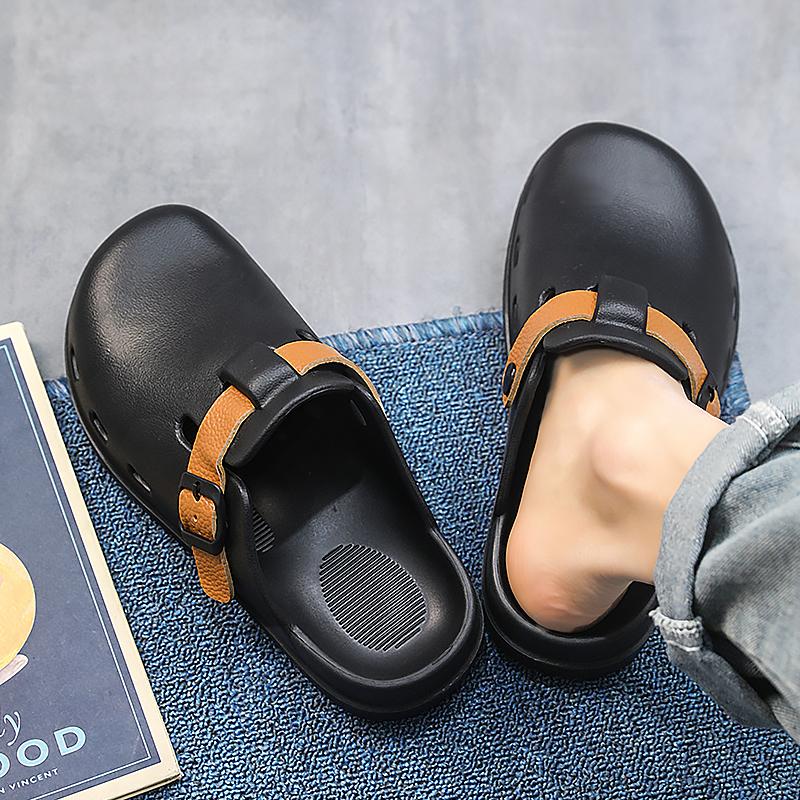 Summer Shoes for Men Lightweight EVA Sandals Solid Color Slippers for Men Anti-skid Soft Garden Clogs with Buckle Strap