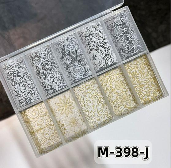 10er-Pack Schwarz-Weiß-Spitzen-Nagelaufkleber - Französisches Sexy Gitterdesign