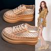 High On Platform Lace Up Low Round Toe Black Mesh Breathable Canvas Female Footwear Women's Shoes Daily Routine Y2k Fashion 2025
