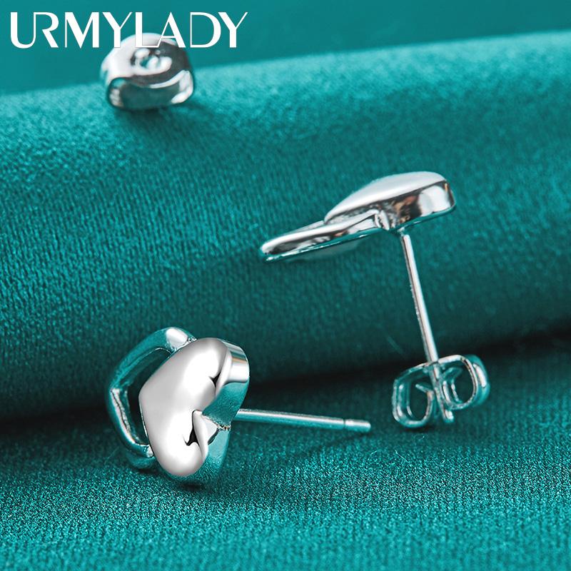 Pendientes de Tuerca de Plata de Ley 925 con Corazón de Amor para Mujer Joyería de Boda de Moda