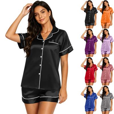Set Pijama Satin Femei cu Mânecă Scurtă, Cămașă cu Nasturi și Pantaloni Scurți cu Talie Elastică, Confortabil și Ușor pentru Relaxare și Somn, Mărimi S-XXXXL