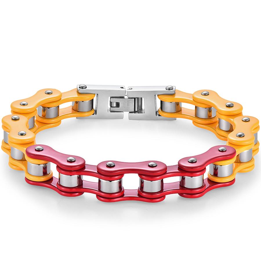 

Фиолетово-розовый браслет-цепь для мотоцикла с цветовой блокировкой для мужчин из нержавеющей стали с дизайном велосипедного звена, мужские браслеты, хип-хоп украшения 21CM
