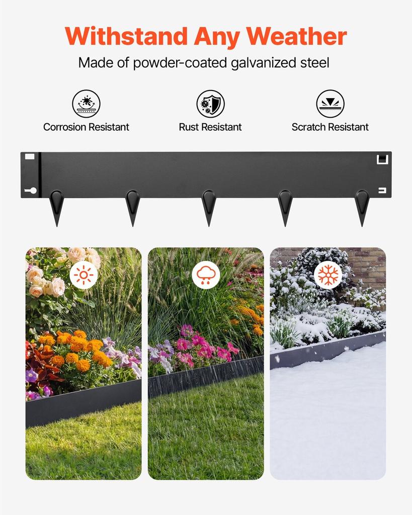 Galvanized Steel Landscape Edging, 6-Pack 1016 X 207 Mm Metal Edging for Landscaping with Gloves, Easy-to-Install, Heavy Duty Metal Garden Edge Border