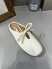 Thick heel half slippers retro evening breeze bow single shoes spring and summer design French women's shoes black loafers