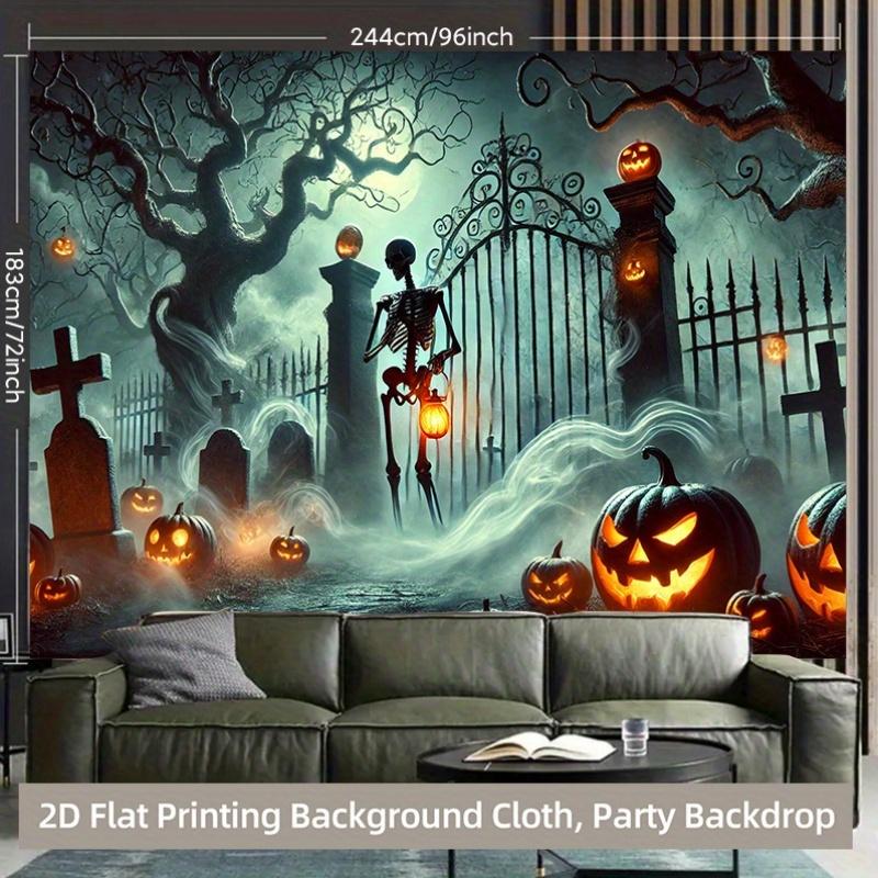 1 Piece of 2D Background Fabric, Polyester Background Fabric for Halloween Pumpkin Cemetery scene.PMJ