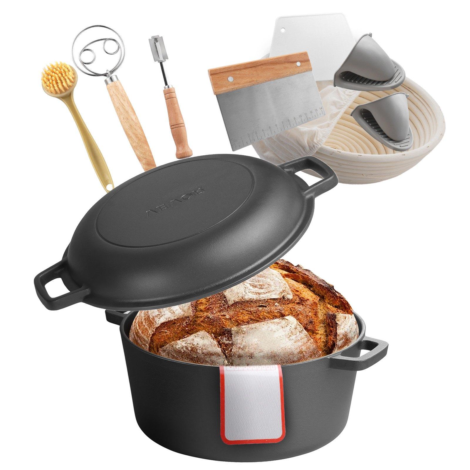 VEVOR Cast Iron Dutch Oven, 2-in-1
