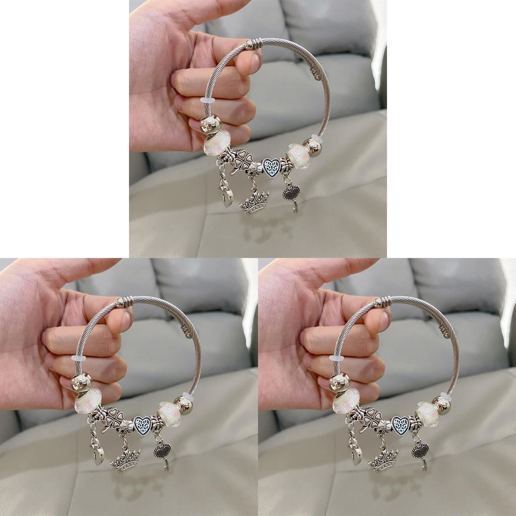 No Ip Stainless Steel Heart Crown Bracelet With Fluorescent Beads For Girls And Teens