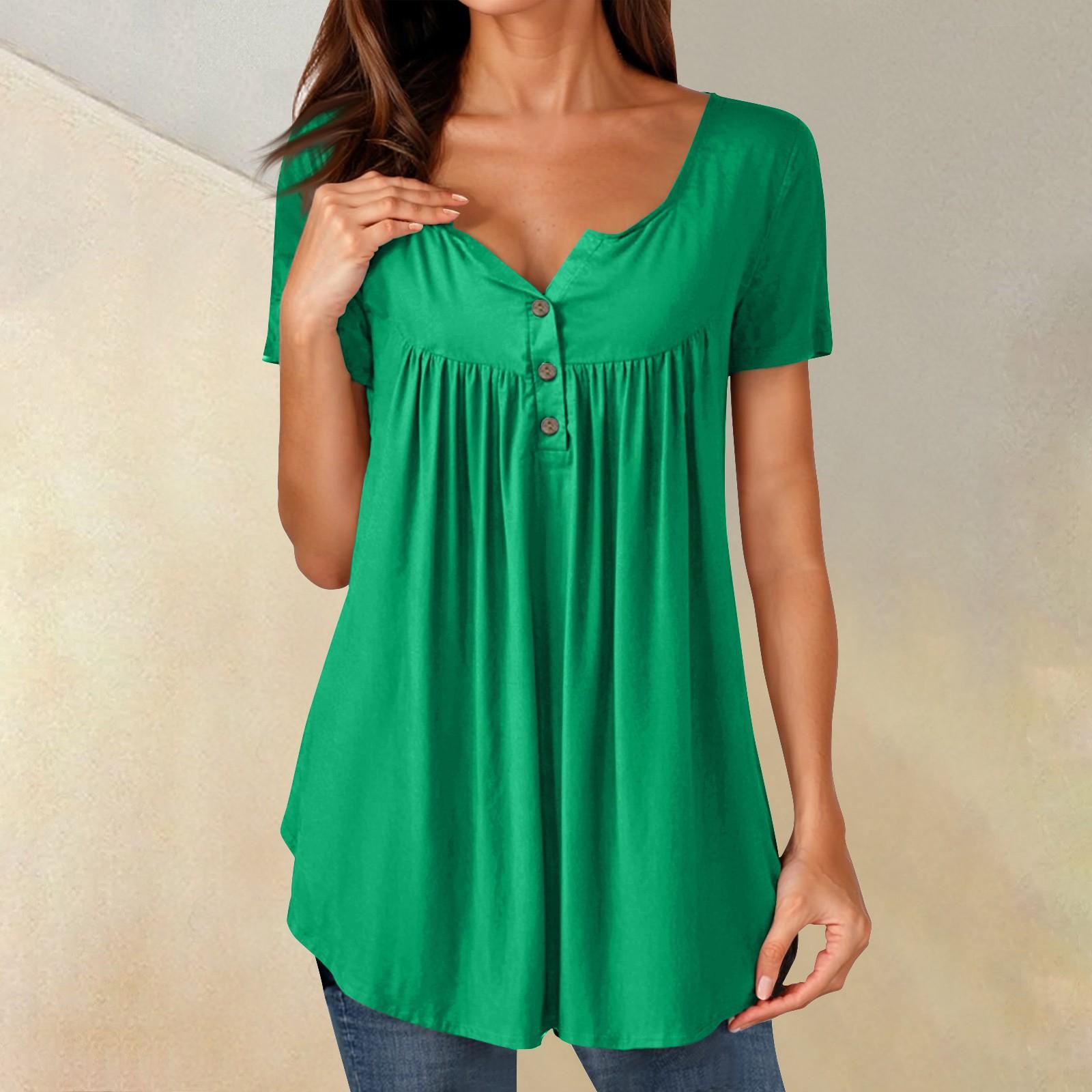 

Женские туники, топы, нарядные, повседневные, летние, рубашки с коротким рукавом, свободный крой, плиссированный топ в стиле бохо XXXXXL зелёный